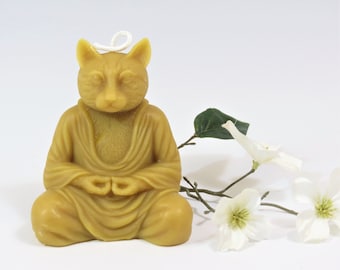 Beeswax Cat Buddha Candle: Meditating Yoga Kitty, Zen Decor