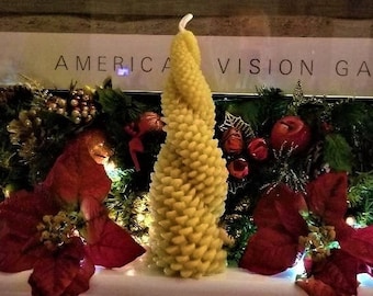Twisted Pinecone Beeswax Candle: Honey Scented Christmas Ornament