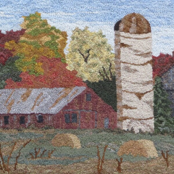 Hand Hooked Pennsylvania Barns II Hand Hooked Wall Hanging Hooked Rug Original Art Pennsylvania Landmark Rug Hooking Artist John Flournoy