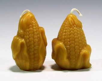 Beeswax Corn on the Cob Candles: Honey Scented, Farmhouse Decor (Pair)