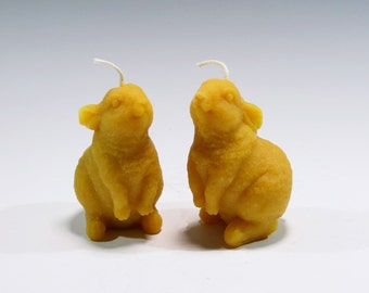 Beeswax Bunny Rabbit Candles: Honey Scented, Wildlife Decor (Set of Two)