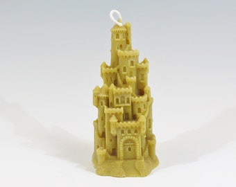 Handcrafted Beeswax Sandcastle Candle: Honey Scented Beach Decor
