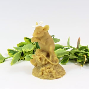 Beeswax Field Mouse Candle Handcrafted Candle Mouse on a Stump Eating a Berry House Mouse Candle Sculpted Candle Eco Friendly Candle