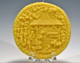 Beeswax Nativity Springerle Ornament: Manger Scene Suncatcher