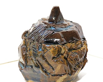 Hand Carved Ceramic Kurinuki Box: Lidded Pottery Container