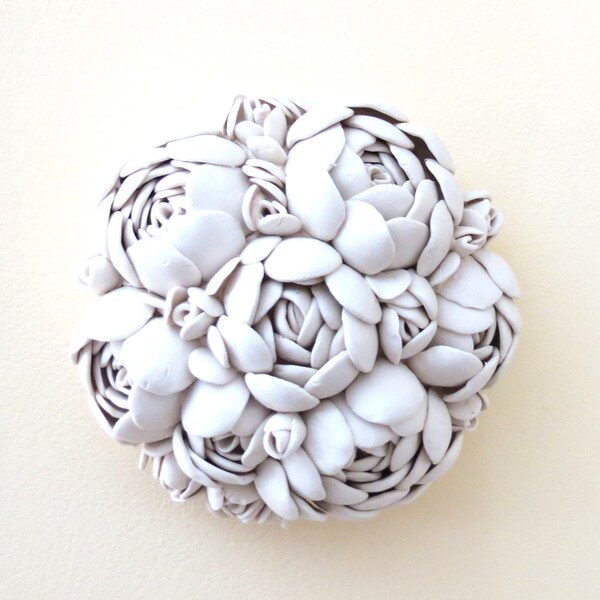 Hand Built Ceramic Peony Tile, Porcelain Wall Hanging, Ceramic Wall Art, Floral Sculpture, Ranunculus Sculpture, Pottery Flower Centerpiece