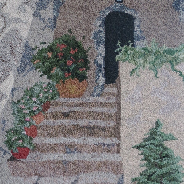 Hooked Rug Stairway in Provence Hand Hooked Rug Wall Hanging Hooked Rug Original Art