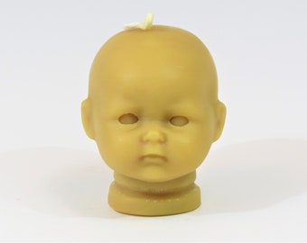 Creepy Doll Head, Baby Shower Candle, Beeswax Infant Candle, Hand Poured Honey Scented Halloween Candle, Antique Doll, Vintage Doll Candle