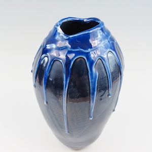 Hand Built Blue Vase with Porcelain Accents Coil Built Vase Abstract Ceramic Vase Blue Art Vase Slip Decorated Vase Contemporary Vase