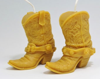 Handcrafted Beeswax Cowboy Boot Candles: Western Ranch Decor (Set of 2)