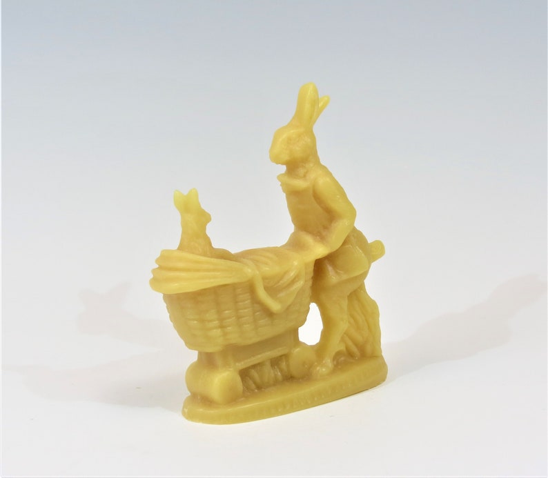 Beeswax Mother Rabbit Pushing Baby Rabbit in a Carriage Cast using Antique Chocolate Mold New Born Baby Shower Baby Carriage Easter Bunny image 7