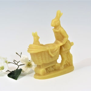 Beeswax Mother Rabbit Pushing Baby Rabbit in a Carriage Cast using Antique Chocolate Mold New Born Baby Shower Baby Carriage Easter Bunny image 2