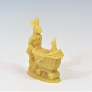 Beeswax Mother Rabbit Pushing Baby Rabbit in a Carriage Cast using Antique Chocolate Mold New Born Baby Shower Baby Carriage Easter Bunny image 6
