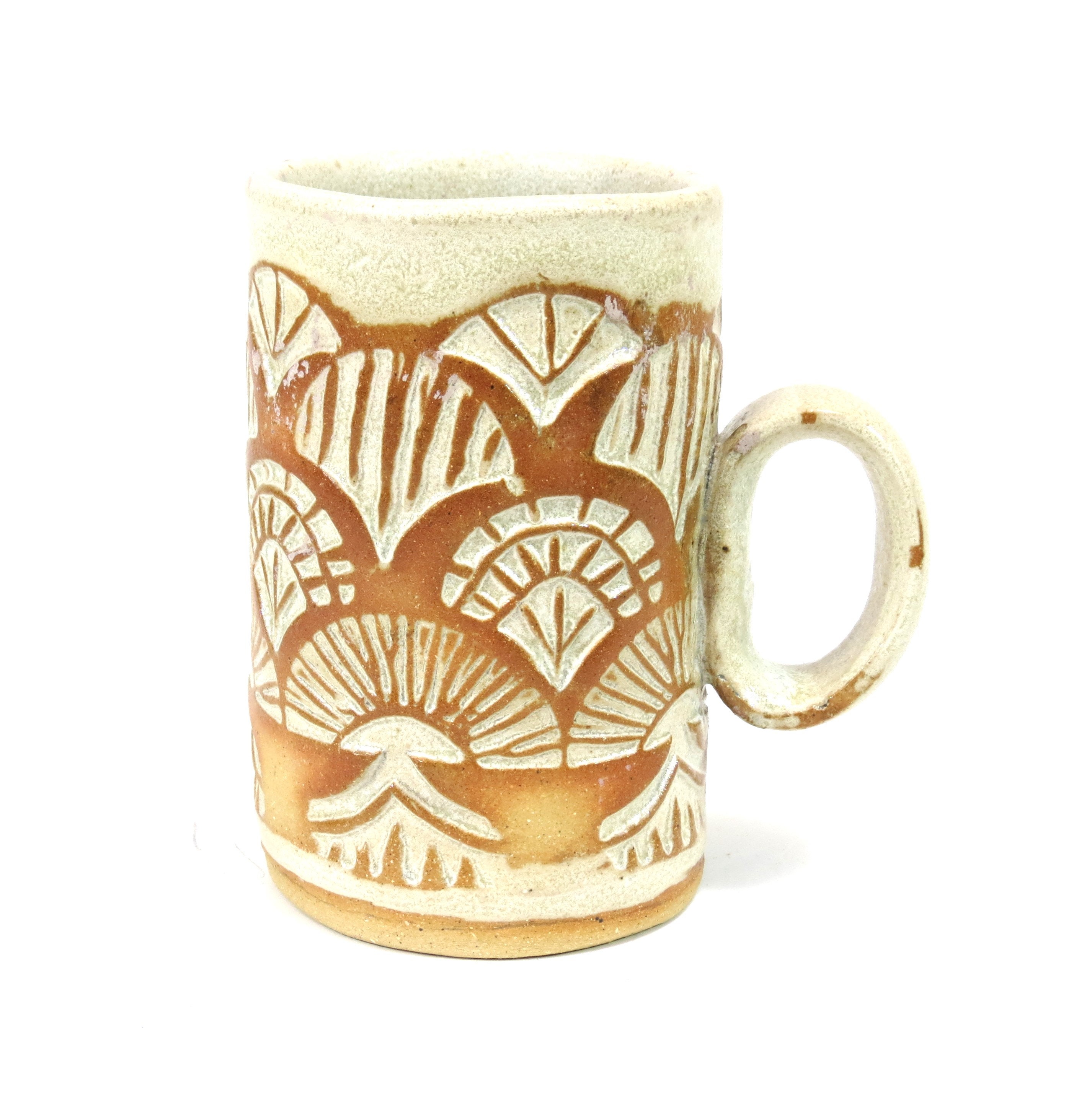 Hand Built Textured Pottery Mug: 8 Oz Orange Stone Clay Coffee Mug - Etsy