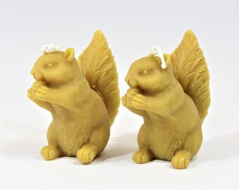 Two Beeswax Squirrel Candles: Wildlife Rustic Decor