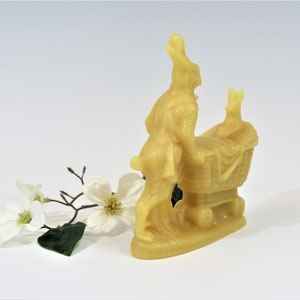 Beeswax Mother Rabbit Pushing Baby Rabbit in a Carriage Cast using Antique Chocolate Mold New Born Baby Shower Baby Carriage Easter Bunny image 3