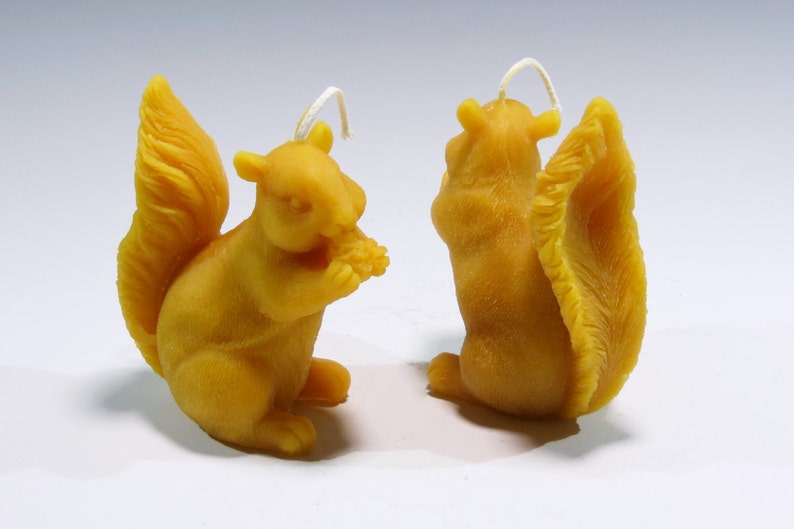 Two Beeswax Squirrel Candles Wildlife Candles Squirrel Eating Etsy