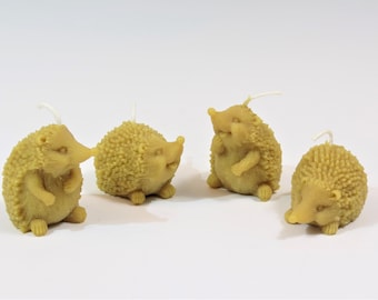 Beeswax Hedgehog Candles: Playful Woodland Decor, Set of 4