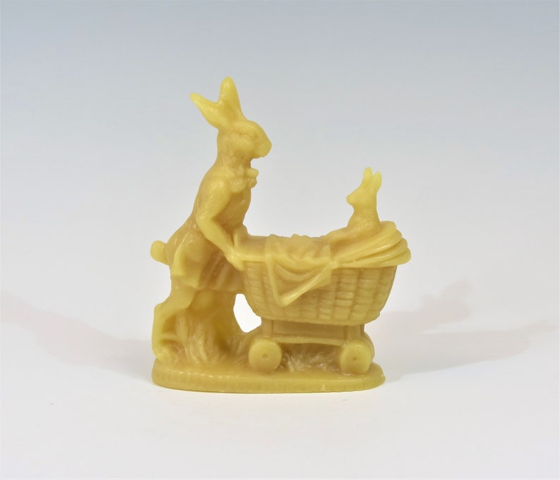 Beeswax Mother Rabbit Pushing Baby Rabbit in a Carriage Cast using Antique Chocolate Mold New Born Baby Shower Baby Carriage Easter Bunny image 5