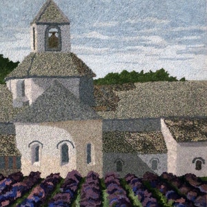Hand Hooked Rug Sénanque Abbey. Hooked Rug. Fiber Art, Hand Hooked Rug. Fiber Art by John Flournoy Fiber Art Wall Hanging Original Wall Art