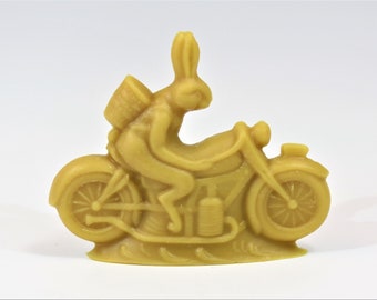Beeswax Easter Rabbit on a Indian Motorcycle Beeswax Ornament Easter Bunny Motorcycle Bunny Antique Chocolate Mold Easter Decoration