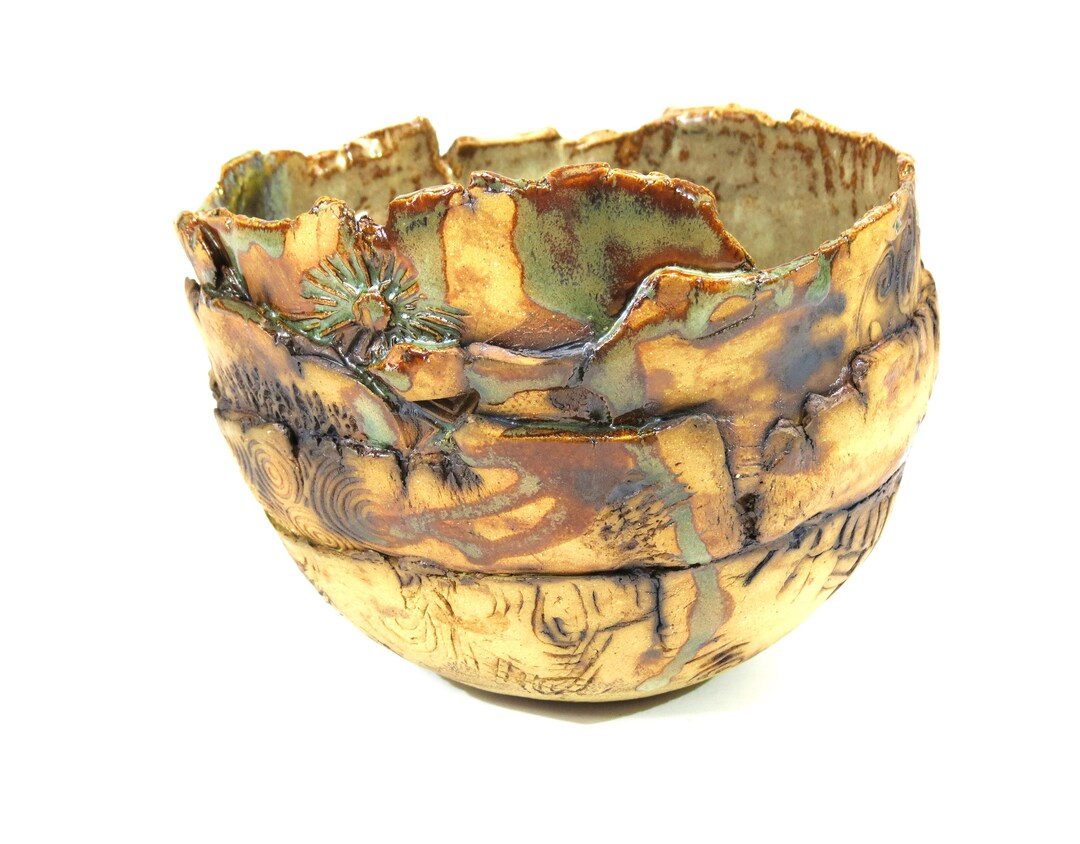 Accent Pottery Bowl Centerpiece Ceramic Bowl Textured Etsy