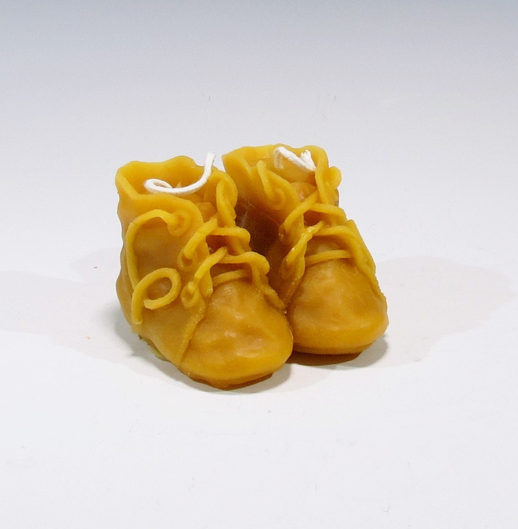 Beeswax Baby Shoe Candle Double Wick Candle Baby Shower Candle Etsy