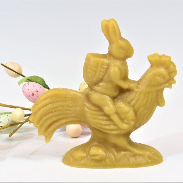 Beeswax Easter Decoration Rabbit Riding a Chicken Beeswax Ornament Easter Bunny Easter Rabbit Antique Chocolate Mold Easter Bunny Ornament