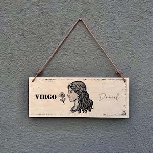 Personalized Virgo Zodiac Sign Wooden Plaque: Rustic Astrology Decor