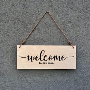 Rustic Welcome to Our Home Sign: Birch Wood Farmhouse Decor