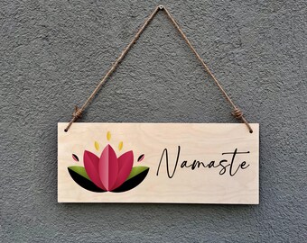 Namaste Lotus Flower Wooden Sign: Yoga Studio Wall Décor Meditation Room Door