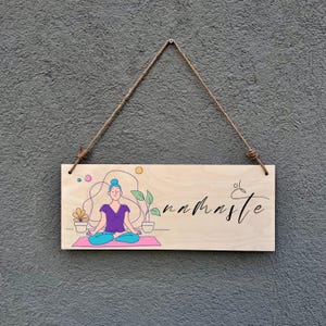 Namaste Yoga Wall Sign – Colorful Meditation Wood Decor – Mindfulness Gift for Yoga Lovers