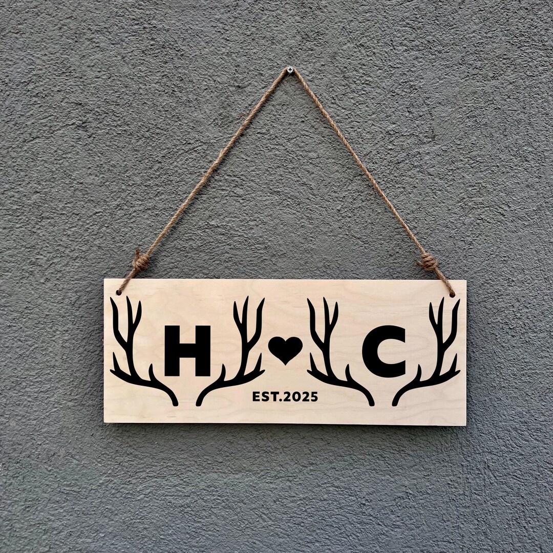Personalized Antler Monogram Wooden Sign – Rustic Cabin Decor - Etsy