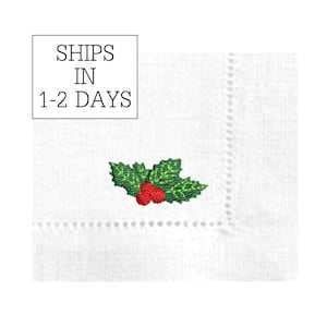 Christmas Embroidered Monogrammed Linen Cocktail Napkins Cloth Beverage Coasters  Christmas Linen Dinner Napkins Home Christmas Party Decor