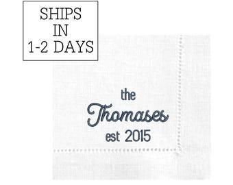 Personalized Linen Cocktail Napkins: Embroidered Beverage Coasters, Party Barware, 16 Colors, Set of 4