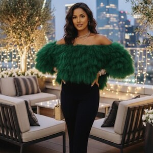 Off-Shoulder Tulle Top, Asymmetry Top, Bridal Shoot Top, Birthday Outfit, Red Carpet Top, Tiered Blouse, Modelling Outfit, Baby Shower Top