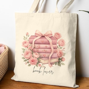 Buchliebhaber Blumen Baumwollsegeltuch-Einkaufstasche, umweltfreundliche Einkaufstasche, Bücherwurm Geschenk, Bibliotheks-Tasche, Blumenmuster, Geschenk für Leser
