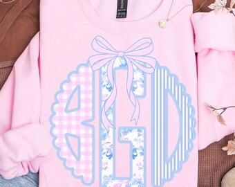 Pink Custom Monogram Sweatshirt, Grand Millennial Personalized Initials Crewneck