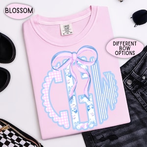 Pink Monogrammed Comfort Colors Tee, Faux Embroidery Personalized T-shirt, Custom Initials