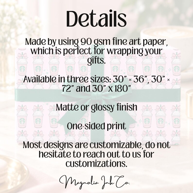Pink Iced Coffee Wrapping Paper, Coquette Coffee Lover Gift Wrap, Bow and Star Birthday Paper for Teen Girls image 8