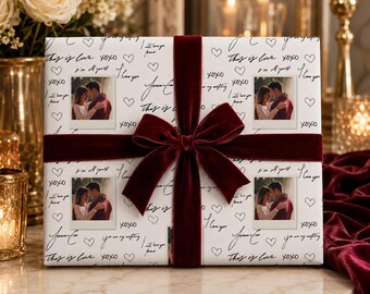 Custom Photo Wrapping Paper for Couples, Personalized Anniversary Gift Wrap, Valentine Paper for Boyfriend Girlfriend
