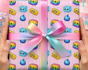 Squishy Birthday Wrapping Paper, Kids Birthday Gift Wrap, Viral Toy Birthday Paper, Cute Rainbow Kawaii Gift Wrap for Children