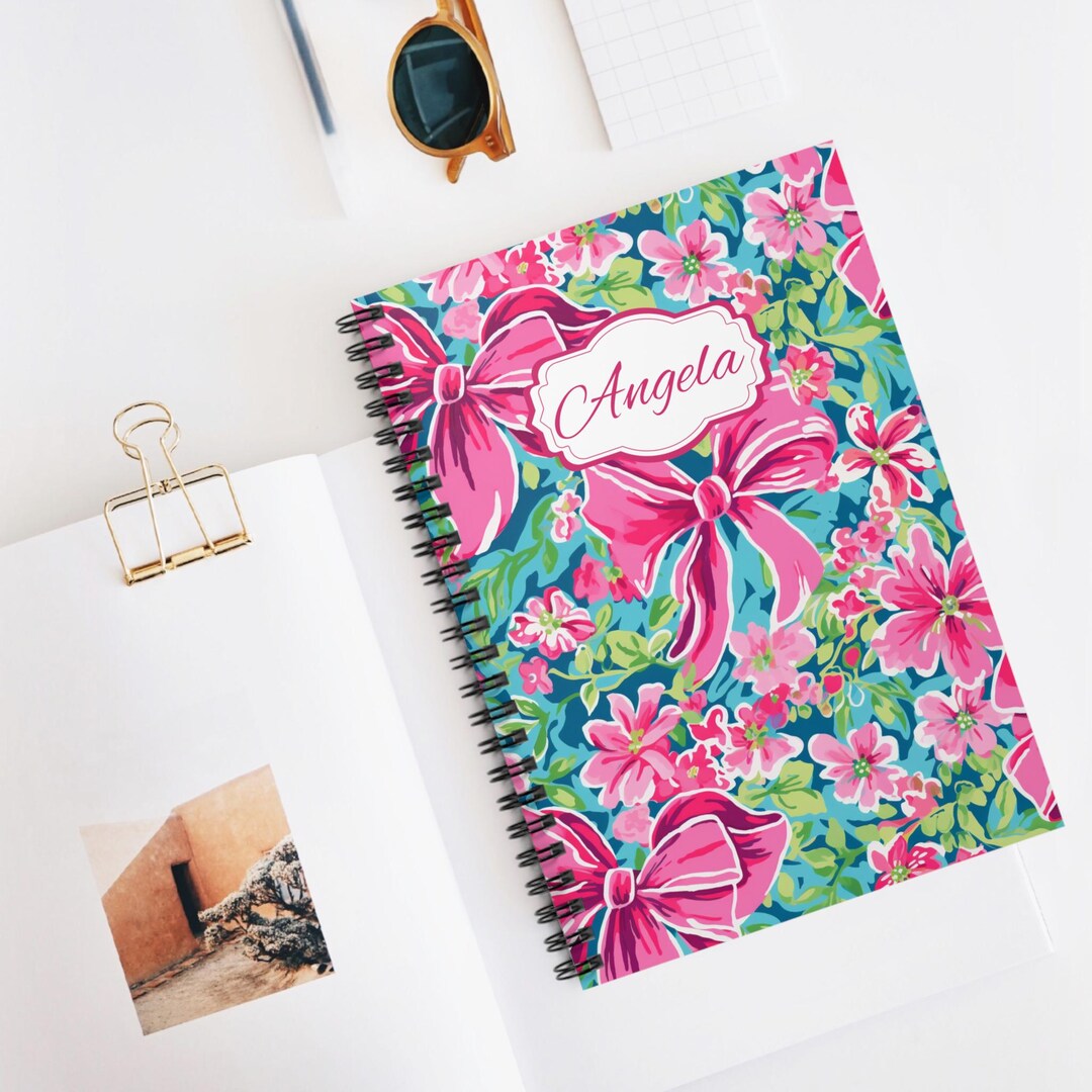 Personalized Pink Floral Bow Notebook, Custom Spiral Lined Journal - Etsy