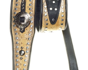 RJ CASH saddle guitar strap.   snake conhos , studding,