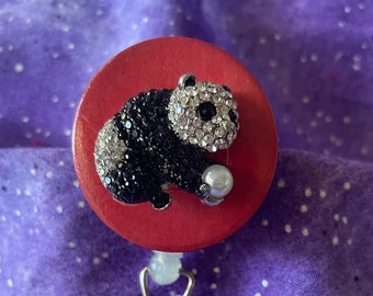 Panda Rhinestone Badge Reel, Retractable ID Holder Reel, Name Clip, Nurse, Doctor, Teacher Gift