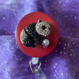 Bobine de badge avec strass panda, bobine rétractable pour carte d'identité, clip pour nom, infirmière, médecin, cadeau pour enseignant
