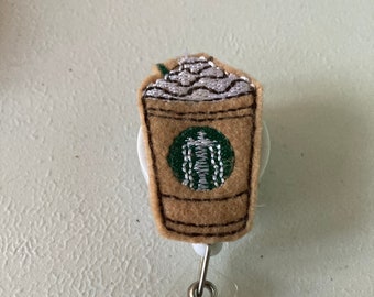 Coffee ID Badge Reel Holder, Work Accessories, Coffee Feltie, Retractable, Teacher Gift, Doctor Nurse Gift, Ready to Ship