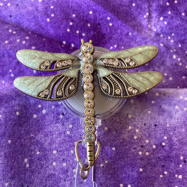 Dragonfly Badge Reel, Retractable ID Name Badge Holder Reel, Badge Clip Work Jewelry, Doctor Nurse Teacher Gift,  Ready to Ship