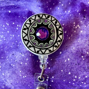 Round Decorative Purple  Retractable ID Bade Holder Reel Work Accessories Jewelry Ready to Ship RTS