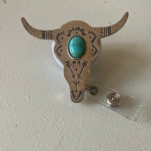 Cowboy Boot Kuh Stier Schädel Abzeichen Reel, einziehbare ID Halter Reel, Namen Clip, Krankenschwester, Arzt, Lehrer Geschenk
